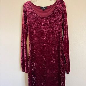 Lulu's Wine Crushed Velvet Long Sleeve Dress